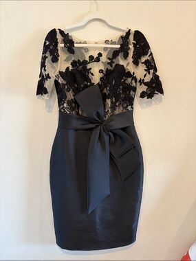 Badgley Mischka Dress black with lace and bow